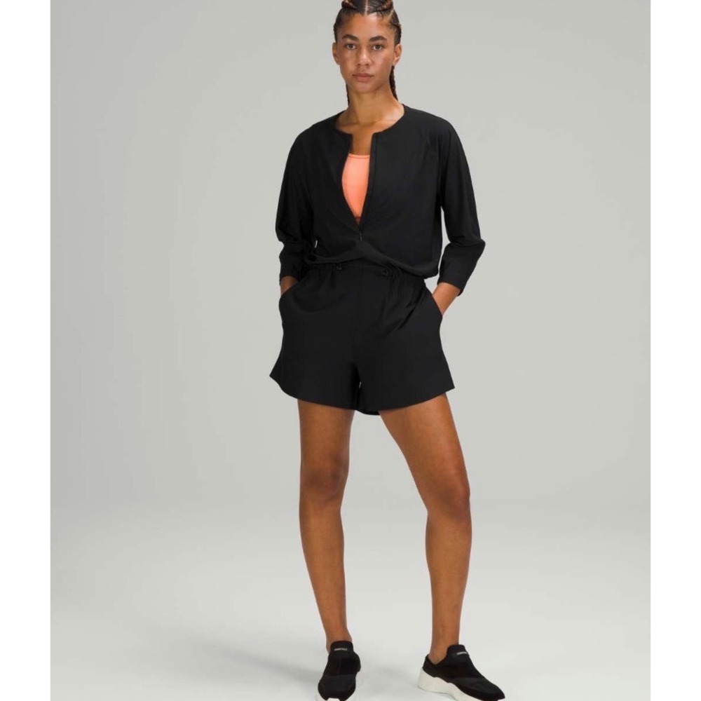 Lululemon Stretch High-Rise Romper Black 3/4 Sleeve Cinch Waist Size 0 LW1CUYS